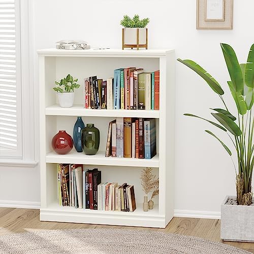 Bevfint 43 Inch Tall Bookcase, White 3-Tier Shelves Bookshelf Open Storage
