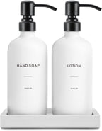 White Soap Dispenser Set, Contains Hand and Lotion Dispenser with Pump. Perfect for Guest Bathroom Decor. (White)