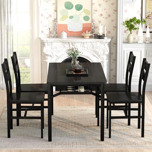 Hooseng Dining Table Set for 4, Wood Kitchen Table Chairs Set with Storage, F...