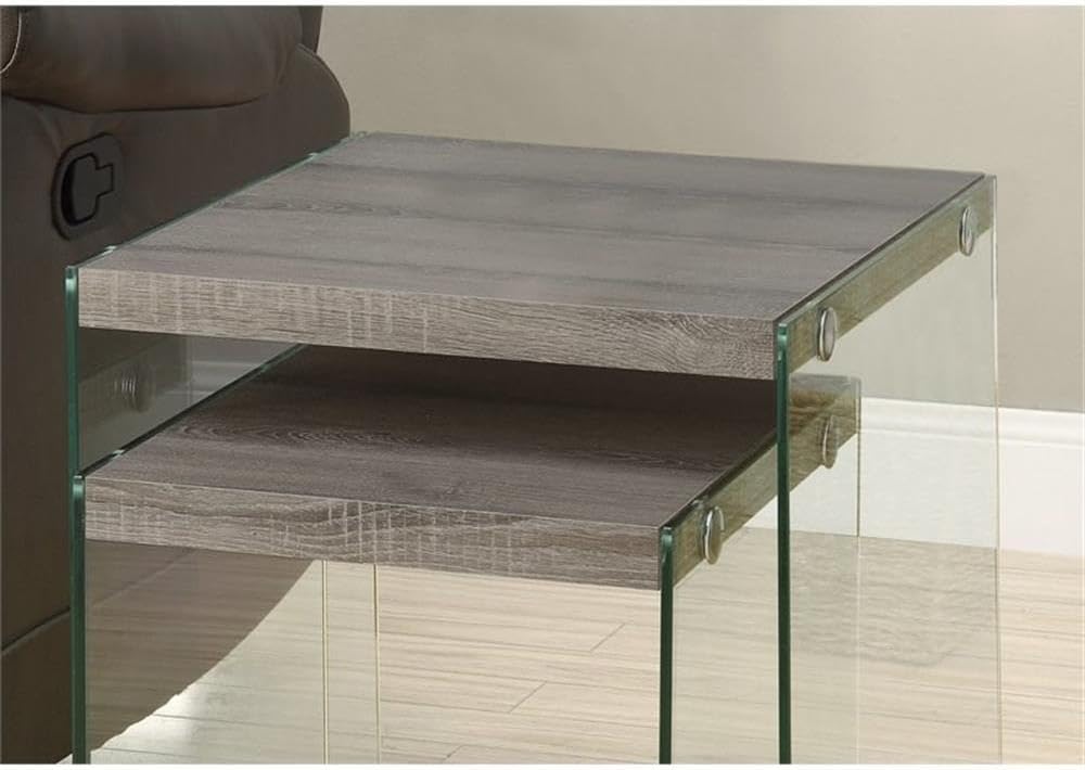 Monarch Specialties ,Nesting Table, Tempered Glass, Dark Taupe