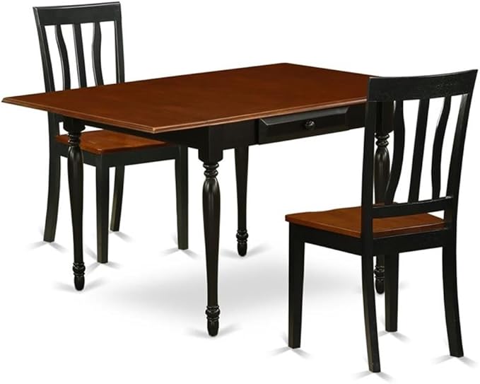 East West Furniture MZAN3-BCH-W 3 Piece Dining Table Set for Small Spaces Contains a Rectangle Dining Room Table with Dropleaf and 2 Wood Seat Chairs, 36x54 Inch, Black & Cherry