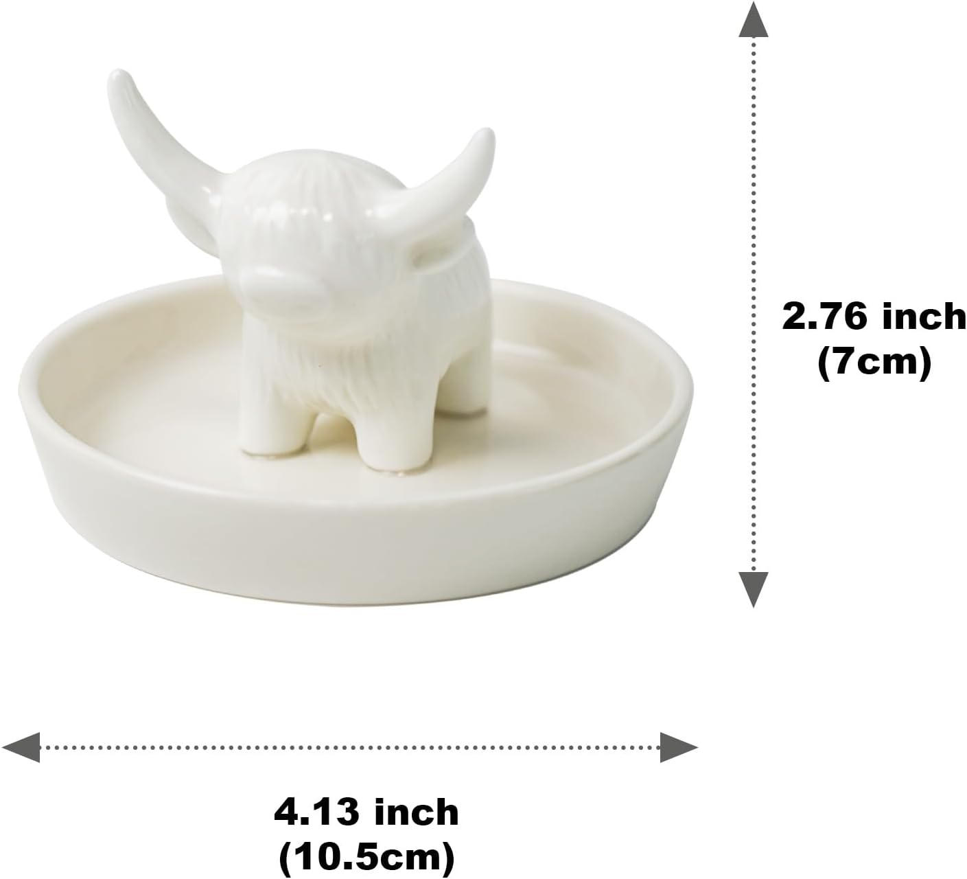 YOBRO Ceramic Highland Cow Ring Holder with Circular Tray, Farmhouse & Bohemian Style - Cute Unique Women Gifts, Jewelry Plate Organizer for Bathroom, Office, Home, Desk Decor