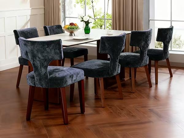 Soft Padded Dining Chairs Set of 4, Modern Farmhouse Upholstered Chairs with Linen Fabric & Rubber Wood Legs, Ergonomic Armless Seats for Dining Room Kitchen Living Room (Gray)