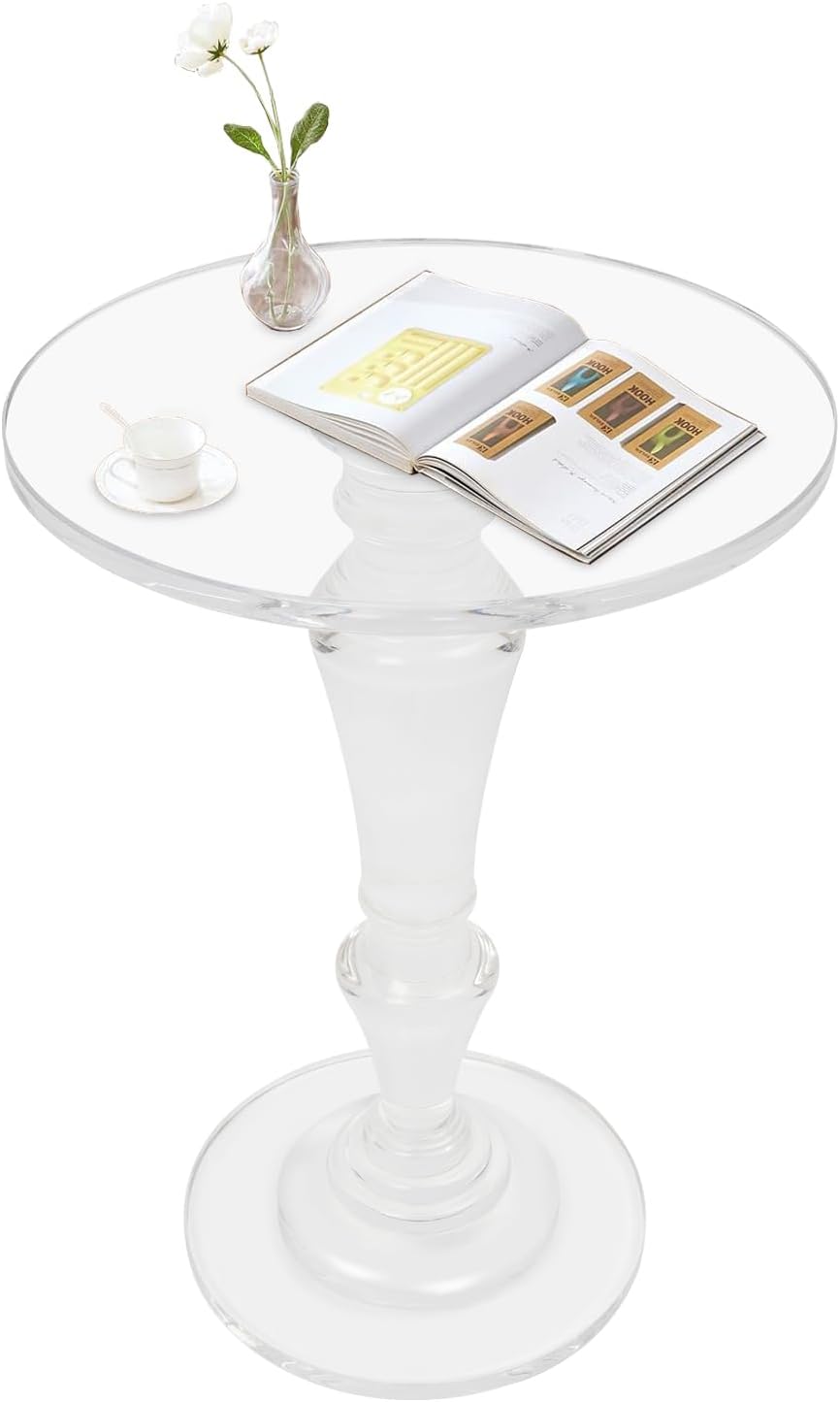 Acrylic End Table Clear Coffee Table with Round Tabletop, Multifuntional Side...