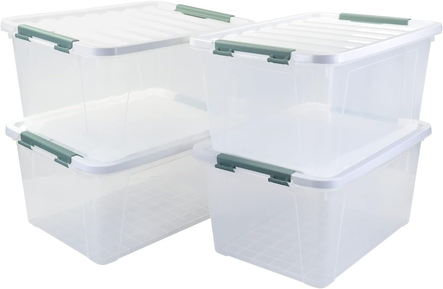 35 Quart Latch Box, Plastic Storage Bins with Lids, 4-Pack Stackable Clear Storage Organizing Box with Heavy Duty Latches