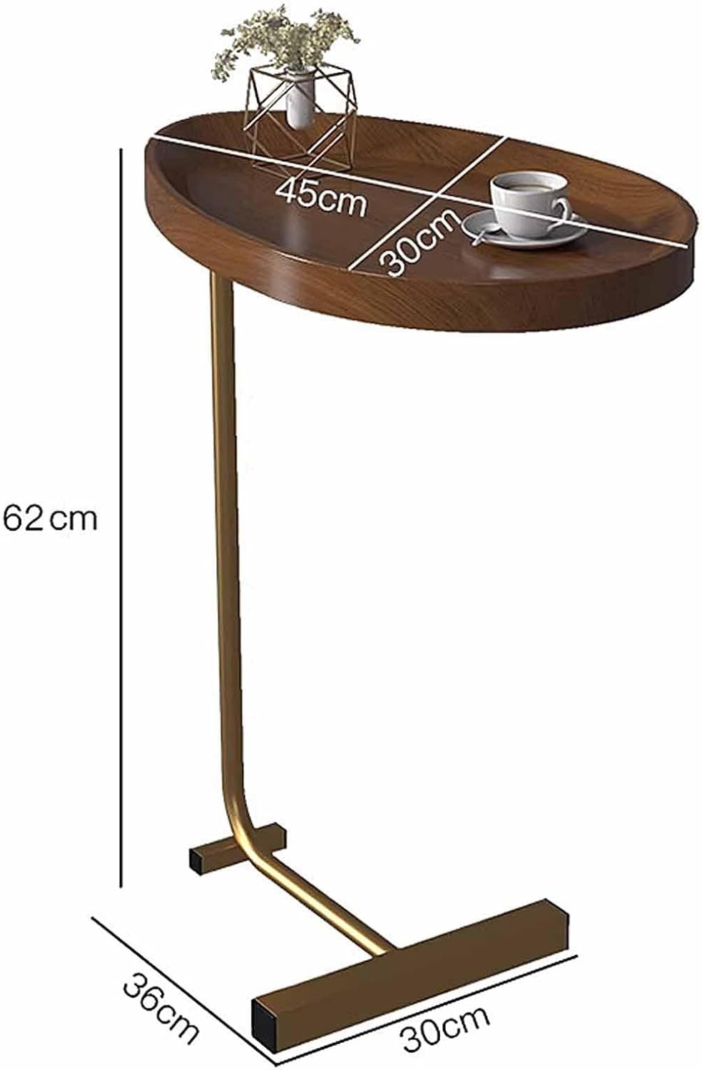 Oval Side Table, MDF Tabletop & Sturdy L-Shaped Metal Legs, Compact Sofa ...