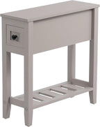 Gery Chairside Narrow End Table, Solid Recliner Side Table with Drawer, Slim Nightstand Bedside Table for Living Room Bedroom