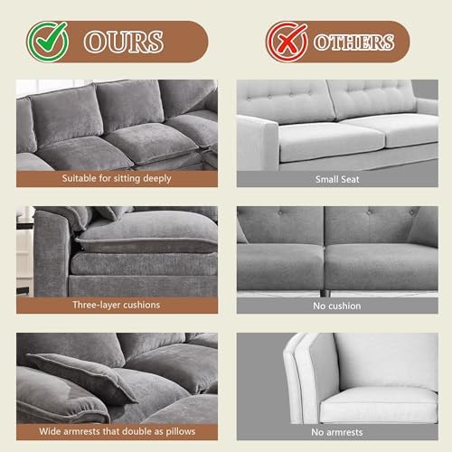 130" Modular Sectional Sofa with Storage, Premium Chenille Cloud Couch w...