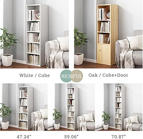 IOTXY Small Narrow Corner Bookcase - 71" Tall Gap Storage Cabinet, White