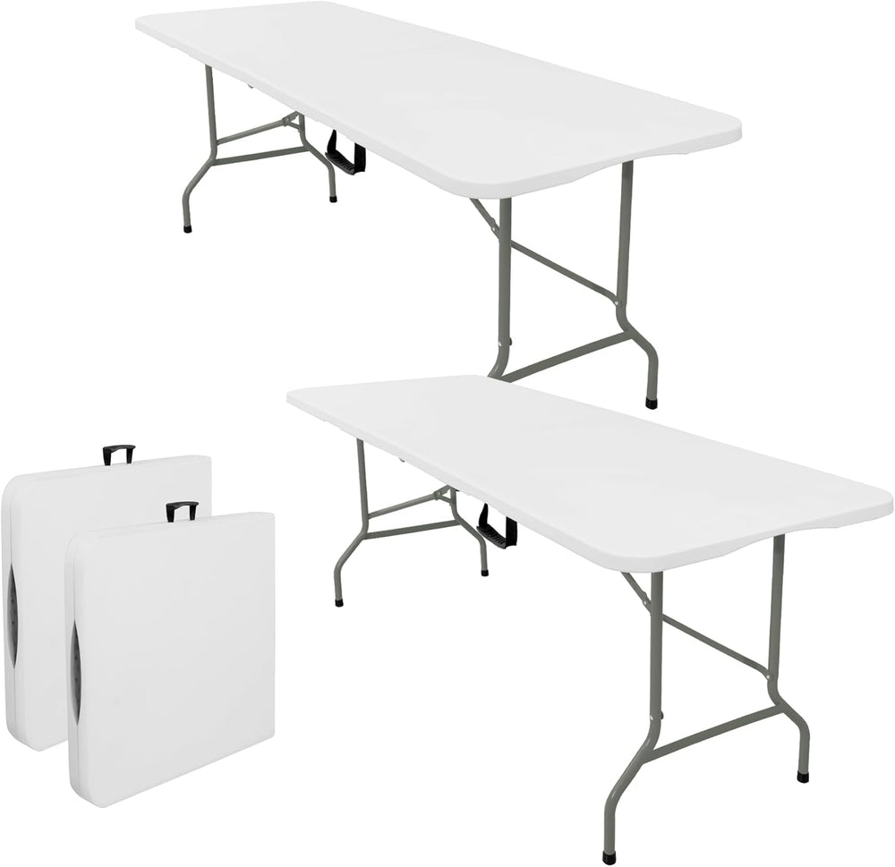 Set of 2 Folding Tables with Carrying Handle Lightweight 6FT Rectangular Port...