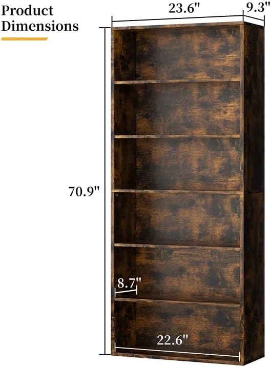 Shintenchi Bookshelf,6-Tier Open Bookcase and Bookshelves,6 Shelf Display Sto...