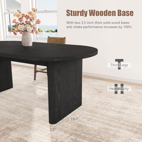 GarveeHome 63" Long Oval Dining Table with Wooden Base for 4-6 People
