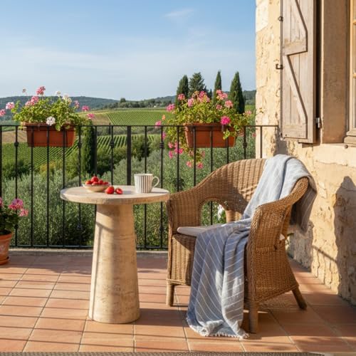 Faux Stone Side Table Round End Table Patio Small Drink Table for Small Space...