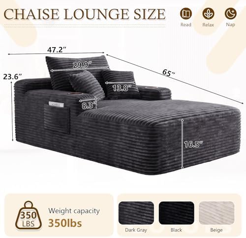 65" Oversized Chaise Lounge Chair Indoor, Chaise Lounge Chair with Cup H...