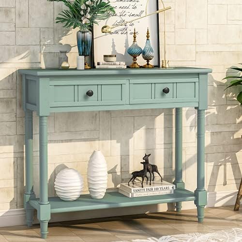 Bellemave Console Table with 2 Drawers & Bottom Shelf, Retro Entryway Tab...
