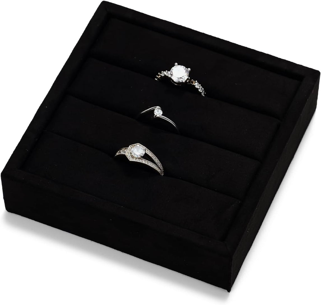 Black Velvet 3-Slots Jewelry Ring Display Tray Showcase Small Jewelry Display Organizer Tray for Rings(S)