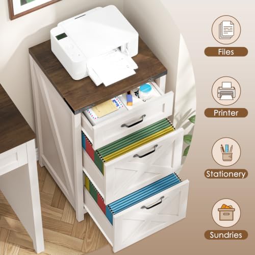 Halitaa Farmhouse File Cabinet with 3 Drawers for Home Office, Rustic White |...