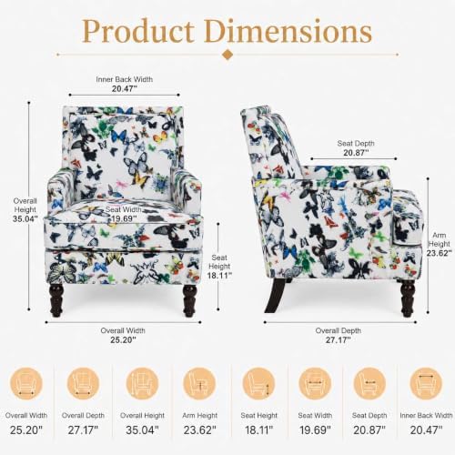 Vintage Floral Accent Chair, Upholstered High Back Lounge Armchair for Living...
