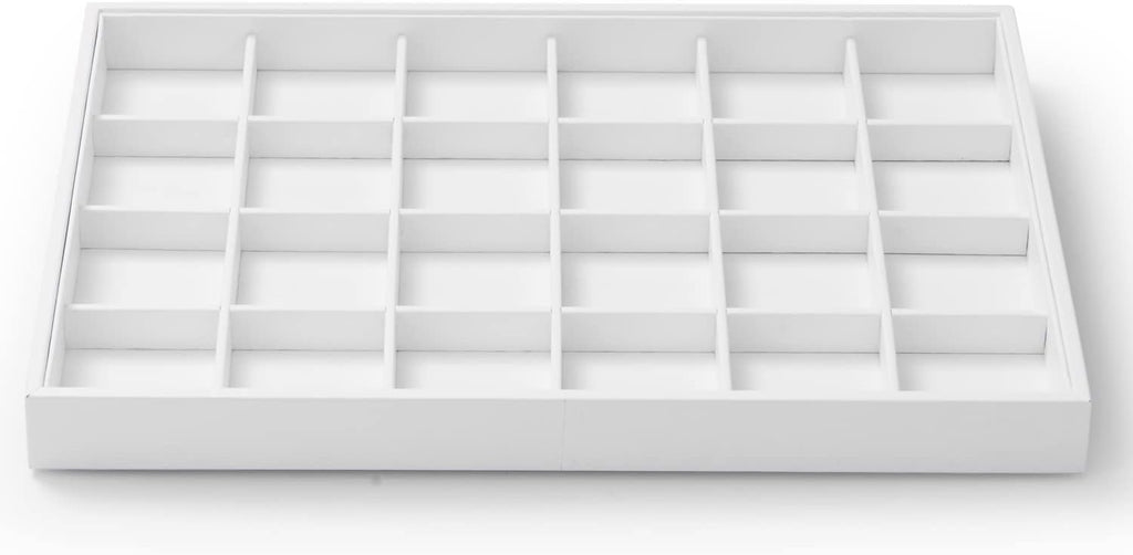 White Jewelry Display Organizer Tray Stackable Premium PU Leather 24 Grid Trinket Earring Ring Organizer Tray