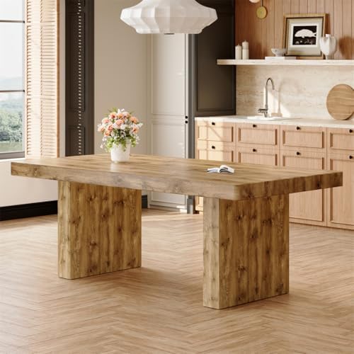 Wooden Dining Table for 6-10 People, 79-Inch Farmhouse Dining Room Table with...
