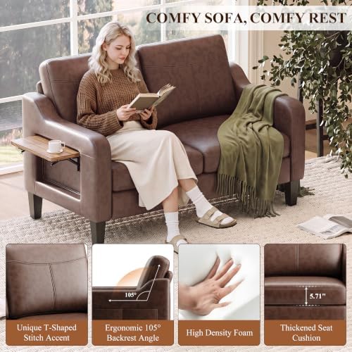 MALOL 51" Accent Chair Set of 2 with Foldable Side Table, Chocolate Brown