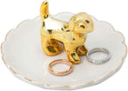 Ceramic Dog Ring Holder with White Dish,Ring Dish Trinket Tray for Rings,Earrings,Jewelry Organizer,Gifts for Women (Dog-B)