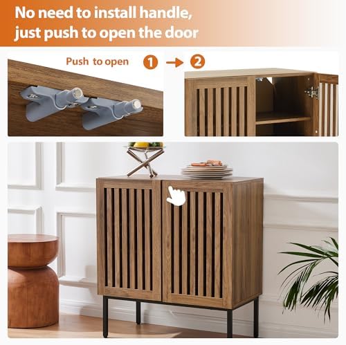 Mericonia Grille Buffet Cabinet with Storage, Sideboards 2 Doors with Metal B...