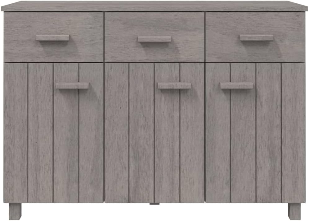 Light Grey Solid Pine Wood Sideboard with Shelves and Drawers, Traditional St...