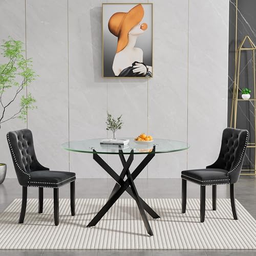 HomVent 47'' 3 Piece Round Glass Dining Table Set for 2
