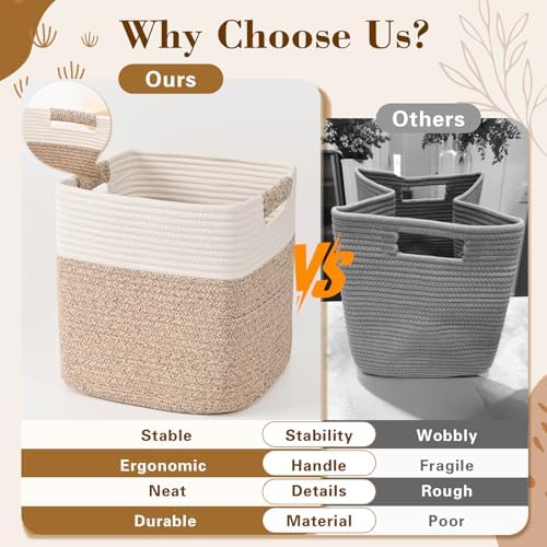 11 Inch Storage Cubes, 3 Pack Cube Storage Bins for Organizing, Cotton Rope Woven Baskets for Shelves, Bathroom, Kids Room, Closets, Baby Nursery