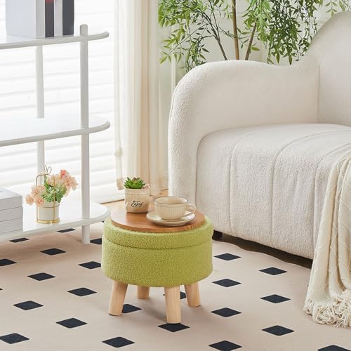 Wimarsbon Storage Ottoman, Modern Round Footrest with Soft Padded Seat, Teddy...