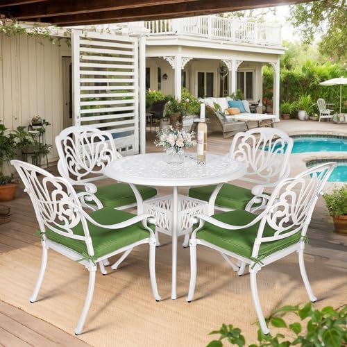 VIVIJASON 5-Piece Patio Furniture Dining Set, All-Weather White Cast Aluminum...