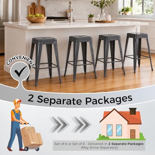 30 Inch Grey Metal Bar Stools, Set of 4, Backless