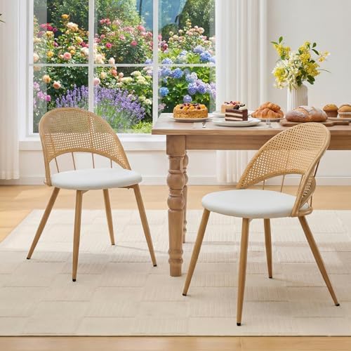 TYBOATLE Rattan Dinner Chairs Set of 2 with Faux Leather Cushion, Modern Dini...
