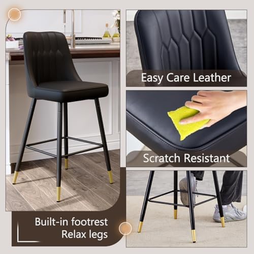 Bar Stools Set of 4,Counter Height Bar Stools with Back,Modern Faux Leather K...