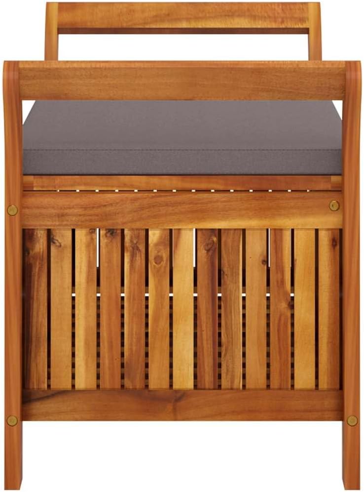 Garden Storage Bench with Cushion, Solid Acacia Wood Outdoor Storage Bench, C...