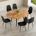 FURNITO Wood Dining Table Set for 6, 42"-54" Round to Oval Extendable Table with 6 Chairs, Space-Saving Contemporary Dining Room Tanble Set for Small Apartments or Kitchens, Easy Assembly