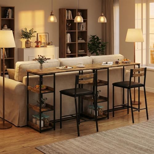 GarveeHome Dining Table Set for 2, Wood Table with Upholstered Chairs