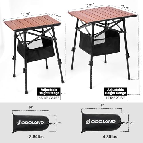Odoland Portable Camping Table, Folding for Beach Outdoor Adjustable Height |...