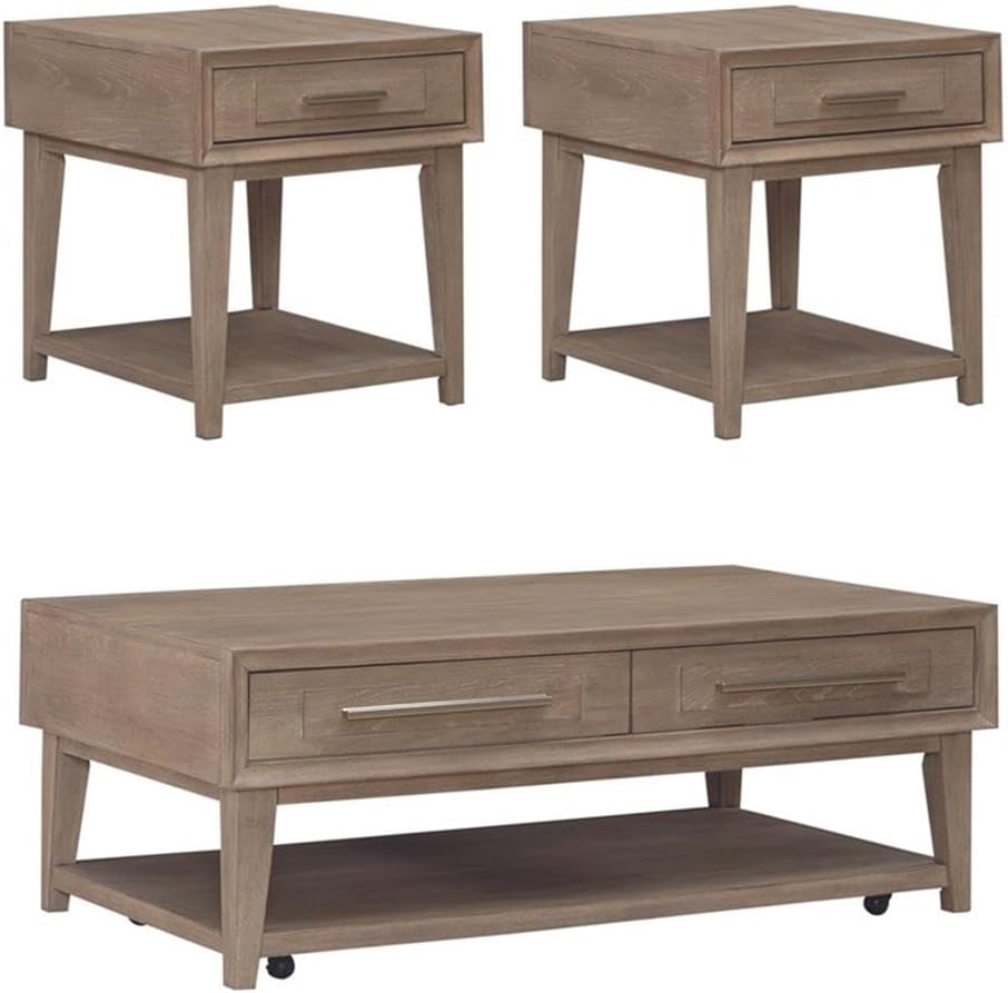 Pemberly Row 3-Piece Living Room Table Set, Sandstone Wood Finish, Includes R...