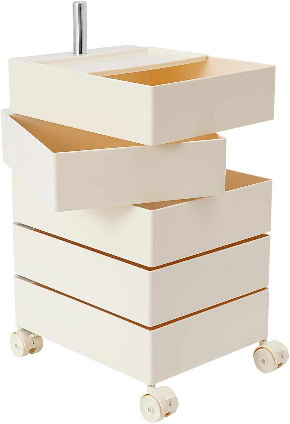 360° Rotating Side Table with 5 Drawers, Movable Storage End Table Sofa Side ...