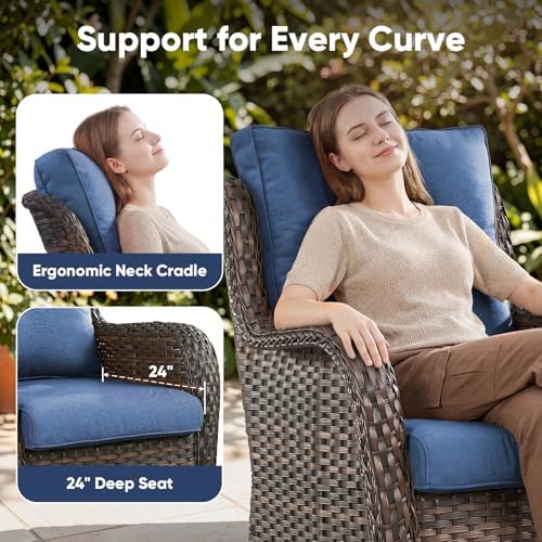 Belord Patio Wicker Chairs Swivel Rocker,Outdoor Patio Furniture Set with Rat...
