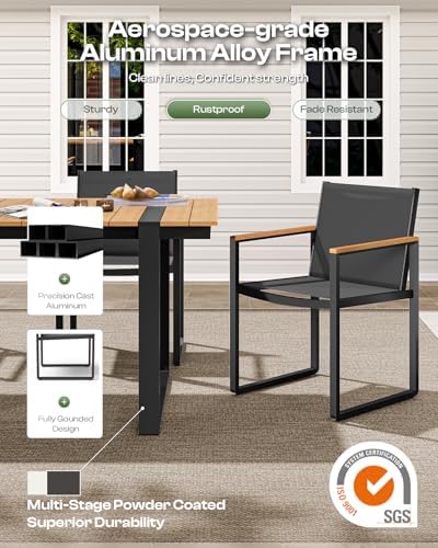 Full Grounded Outdoor Dining Set, Aluminum Patio Table and Chairs