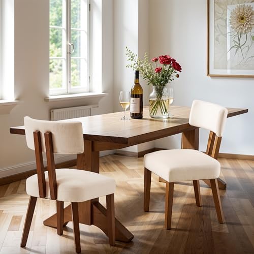 MOJAY Dining Chairs Set of 4, Mid Century Modern Kitchen Chair Linen Fabric S...