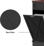Betterhood Tilt Out Trash Cabinet 10 Gallon Wooden Free Standing Laundry Sorter Cabine,Recycling Cabine with Hideaway Drawer,Tilt Out Trash Cabinet Can Bin Kitchen (Black)