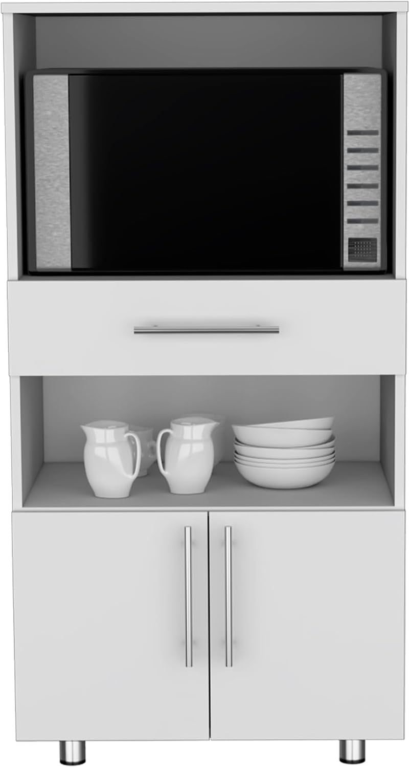 Kitchen Pantry 48" H, Two Open Storage Shelves, One for Microwave, Two D...