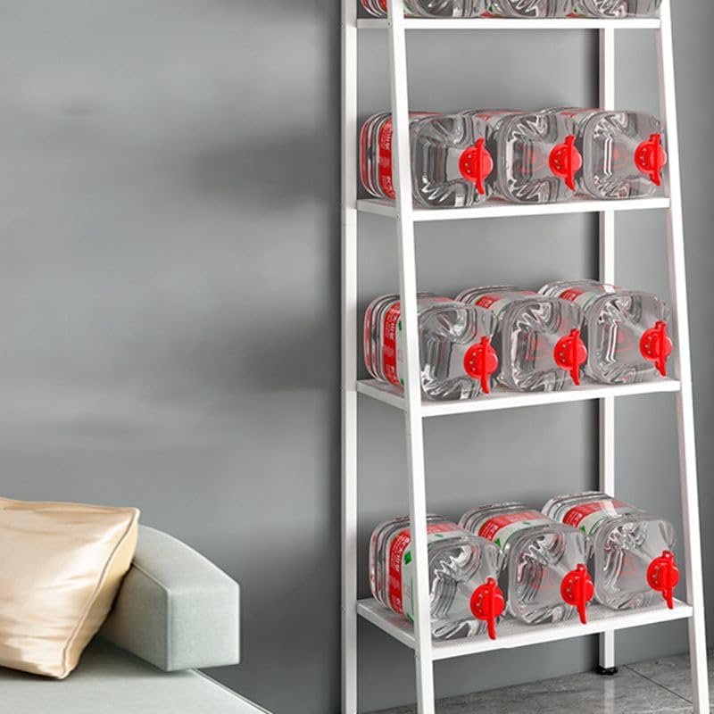4 Tier Metal Ladder Bookshelf, Modern Open Storage Rack for Living Room, Bedroom, Balcony. Space Saving Steel Shelves with Adjustable Feet. Easy Assembly. Red