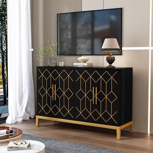 HLR Accent Cabinet with 4 Doors&Shelves, Sideboard Buffet Cabinet with Go...