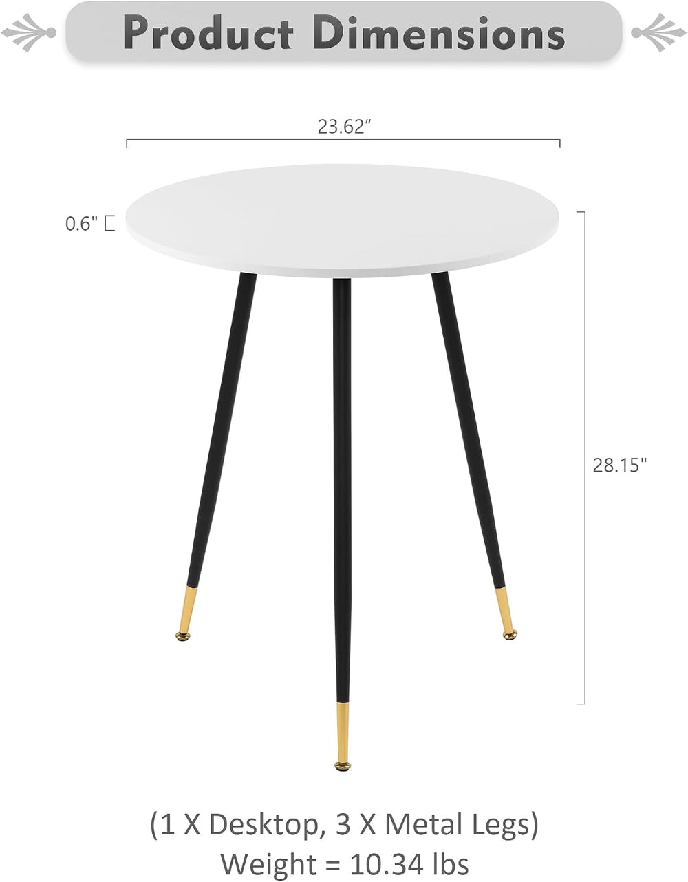 NOBPEINT Round Modern Wooden Side Table, 28 Inches End Table with 3 Metal Leg...