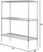 Omega 36" Deep x 72" Wide x 63" High 3 Tier Chrome Starter Shelving Unit